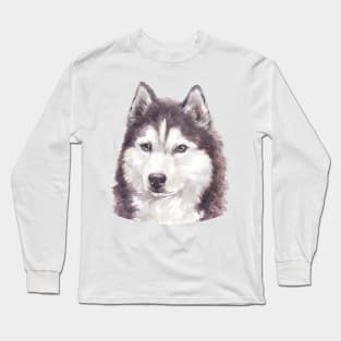 Beautiful Siberian Husky Watercolor Art Long Sleeve T-Shirt